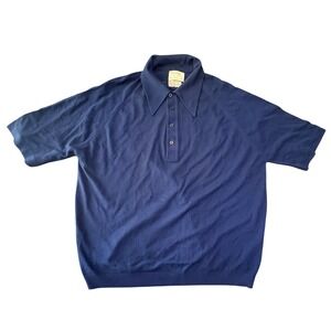 Thane Ban-Lon Vintage 1960's/1970's Knit Polo Mens XXL Blue Retro Ribbed 2XL
